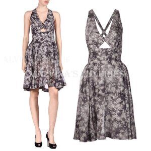 STELLA MCCARTNEY DRESS GRAY FLORAL CUTOUT CRISS CROSS $1,630 sz 42 US 6